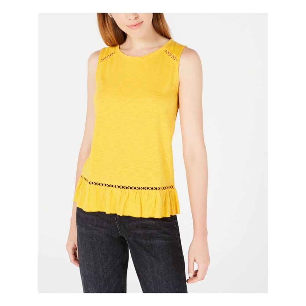 MAISON JULES Womens Gold Ruffled Sleeveless Tank Top Size: S